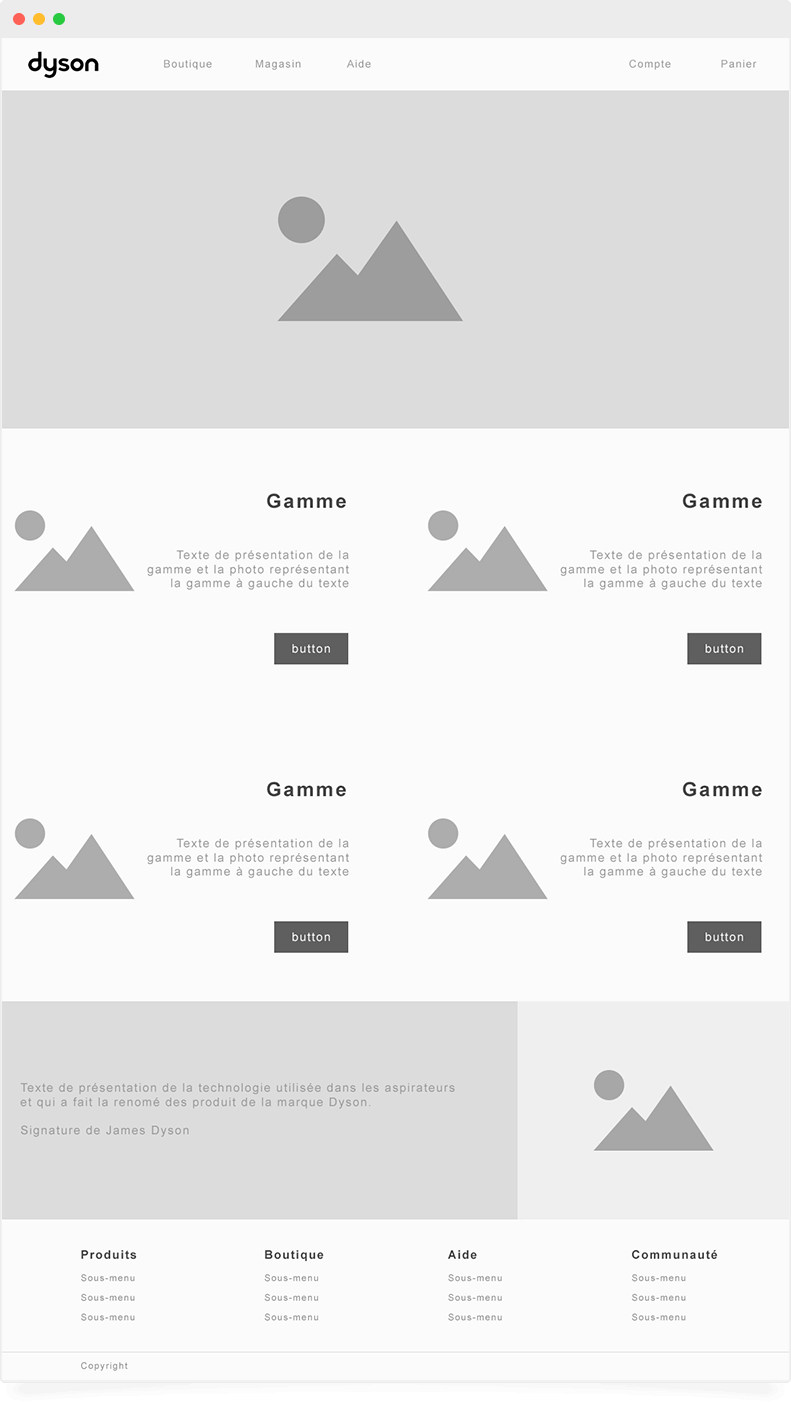 mockup du projet Dyson